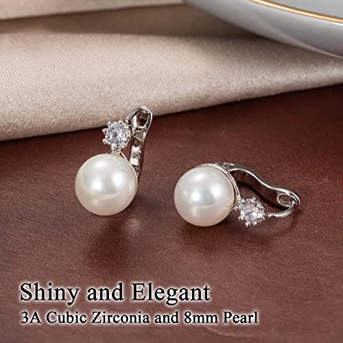 Pearl Earrings for Women 14K Gold Plated Hypoallergenic Pearl Earrings 5A Cubic Zirconia Dangle Earrings Elegant Jewelry - color: 5-Silver
