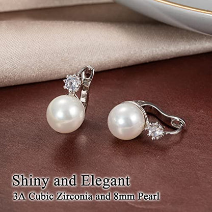 Pearl Earrings for Women 14K Gold Plated Hypoallergenic Pearl Earrings 5A Cubic Zirconia Dangle Earrings Elegant Jewelry - color: 5-Silver