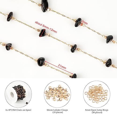 KYUNHOO Black Natural Stone Jewelry Chains Bulk Gold Plated Craft Chain | 16.4 Feet Irregular Stones Chains for Jewelry Making Brass Gold Chain for Necklace Bracelet DIY - color: Natural Stone-Black