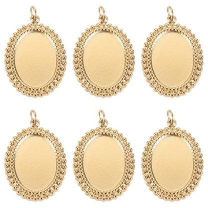 Beebeecraft 1 Box 6Pcs Cabochon Settings Charms 14K Gold Plated Stainless Steel Oval Flat Round Blank Bezel Pendant Trays Base Settings Charm with Jump Rings for DIY Jewellery Making Findings - color: #1 Tray 10x14mm