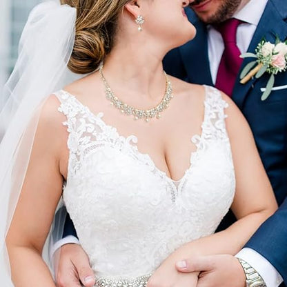 EVER FAITH Wedding Jewelry for Bride, Gorgeous Cubic Zirconia Faux Pearl Elegant Flower Bridal Prom Choker Necklace Stud Earrings Sets for Women - color: Gold Plated