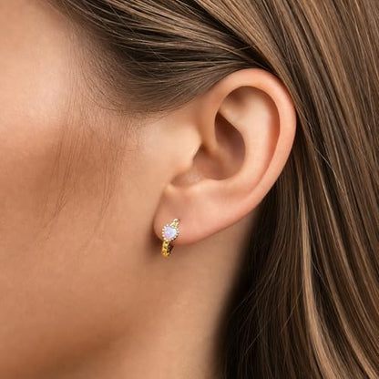 BISAER 14K Gold Plated Heart Opal Huggie Hoop Earrings for Women Trendy | Dainty Twisted Rope Round Small Hoop Earrings, Original Design Y2K Cute Jewelry Gift, Lightweight Comfortable & All Day Wear - color: Gold
