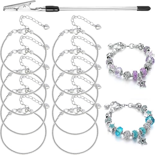 10 Pcs Snake Chain Charm Bracelet Chains with Bracelet Helper 3mm Adjustable Snake Charm Bracelet with Heart Lobster Clasp Extender Chain DIY Bracelet Chains for Women Gift Jewelry Making Supplies - color: 10Pcs Bracelet with Bracelet Helper