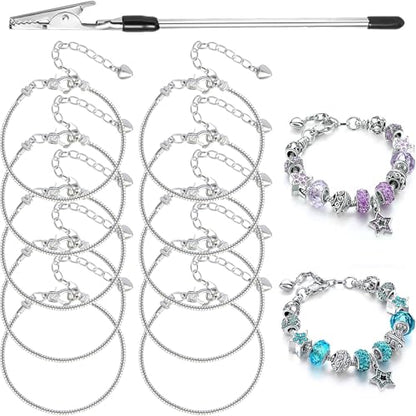 10 Pcs Snake Chain Charm Bracelet Chains with Bracelet Helper 3mm Adjustable Snake Charm Bracelet with Heart Lobster Clasp Extender Chain DIY Bracelet Chains for Women Gift Jewelry Making Supplies - color: 10Pcs Bracelet with Bracelet Helper