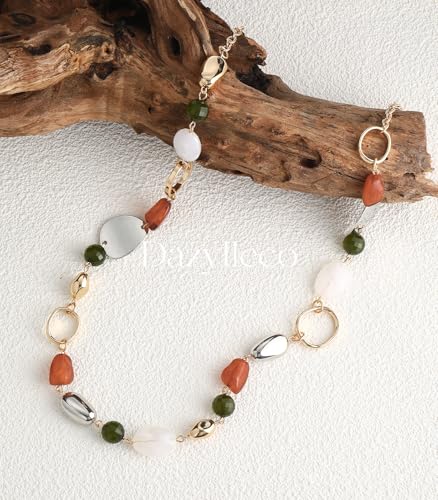 Long Gold Boho Necklaces for Women Beaded Statement Chain Long Necklace Gold Costume Jewelry Birthday Gifts for Her - color: 93-Brown Green