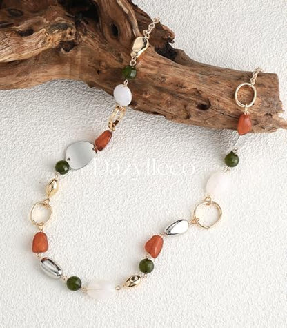 Long Gold Boho Necklaces for Women Beaded Statement Chain Long Necklace Gold Costume Jewelry Birthday Gifts for Her - color: 93-Brown Green