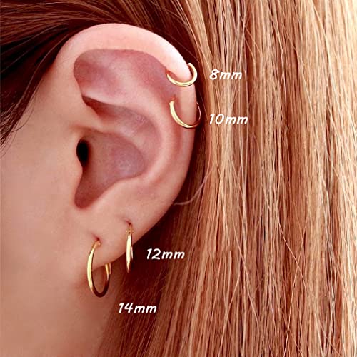 EPIRORA Sterling Silver Hoop Earrings for Women Men, Hypoallergenic Cartilage Earring Endless Small Hoop Earrings Set, 3 Pairs Tragus Earrings (8mm/10mm/12mm) - style: 12# 3 Pairs(10/12/14mm)-Gold