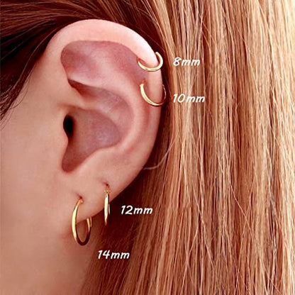 EPIRORA Sterling Silver Hoop Earrings for Women Men, Hypoallergenic Cartilage Earring Endless Small Hoop Earrings Set, 3 Pairs Tragus Earrings (8mm/10mm/12mm) - style: 12# 3 Pairs(10/12/14mm)-Gold