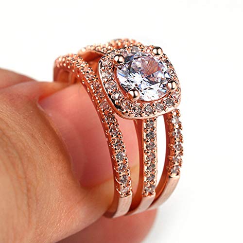 Jude Jewelers Silver Rose Gold Three-in-One Wedding Engagement Bridal Halo Ring Set - color: Rose Gold