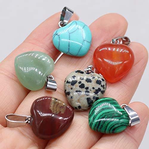 LHJ 20 Pcs Natural Stone Pendants Heart Shape Crystal Quartz Agate Charms for Jewelry Making Necklace Bracelet - color: Heart C