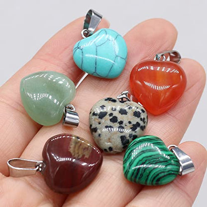LHJ 20 Pcs Natural Stone Pendants Heart Shape Crystal Quartz Agate Charms for Jewelry Making Necklace Bracelet - color: Heart C