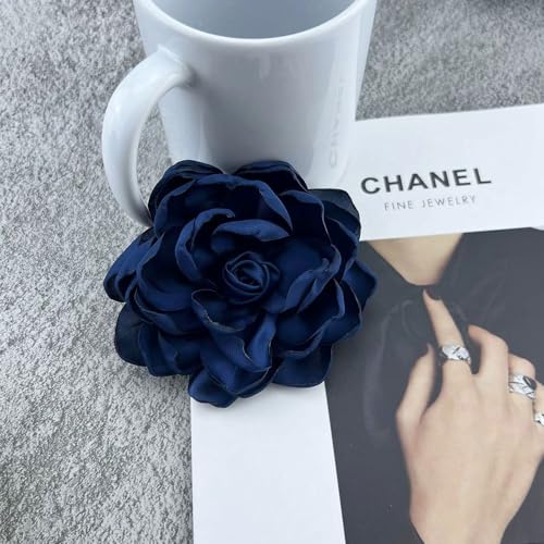 Dainty Fabric Rose Flower Large Brooch Lapel Pins Flower Brooches Pin Classic for Wedding Party Dance Banquet for Women Dress Suit Clothes Accessories Jewelry 100mm - color: Dark Blue