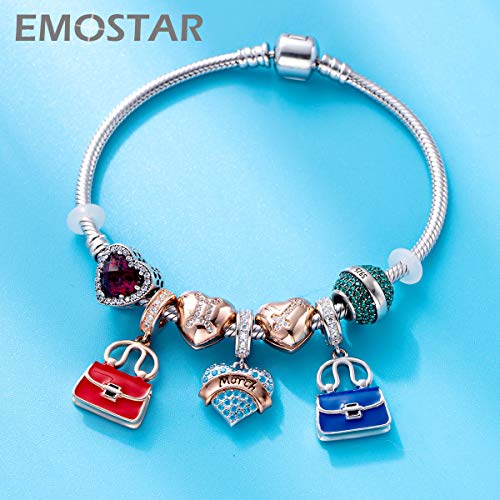 EMOSTAR Jan-Dec Birthstone Charms fits European Birthday Bracelet, Dangle 925 Sterling Silver Heart Shaped Pendant with 12 Months Birthstones, Gifts for Mom/Women - color: March Birthstone