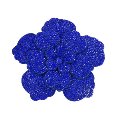 Rhinestone Flower Brooch Pin for Women Men Elegant Sparkly Crystal Camellia Floral Lapel Pins Shawl Dress Suit Clothes Accessories Wedding Party Fashion Jewelry 105mm - color: Blue
