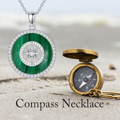 AOBOCO 2026 Graduation Gifts 925 Sterling Silver Compass Pendant Necklace High School College Graduation Jewelry Gifts for Women Daughter - style: C-Malachite