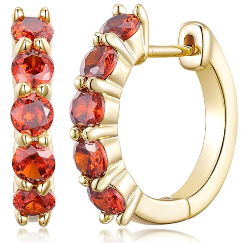 Evabelle Gold Hoop Earrings for Women 14K Real Gold Plated Cubic Zirconia Diamond Hoop Earrings Huggie Hoop Earring Women Earrings Earring for Men 925 Sterling Silver Post Hypoallergenic - color: Hoops 14-Red-14K Gold Plated