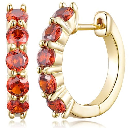 Evabelle Gold Hoop Earrings for Women 14K Real Gold Plated Cubic Zirconia Diamond Hoop Earrings Huggie Hoop Earring Women Earrings Earring for Men 925 Sterling Silver Post Hypoallergenic - color: Hoops 14-Red-14K Gold Plated