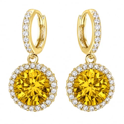 14K Gold Plated Hoop Dangle Earrings for Women, Hypoallergenic Colorful Cubic Zirconia Drop Earrings, Lightweight Huggie Earrings for Women - color: Gold/Citrine Yellow