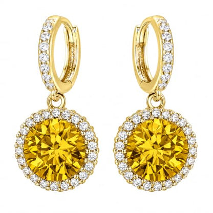 14K Gold Plated Hoop Dangle Earrings for Women, Hypoallergenic Colorful Cubic Zirconia Drop Earrings, Lightweight Huggie Earrings for Women - color: Gold/Citrine Yellow