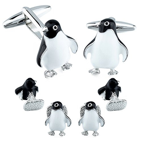 HAWSON Silver/Gold Cufflinks for Men with Tuxedo Shirt Studs,Men Accessories Jewelry with Gift Box,Gifts for Family,Best Friend on Wedding Business Birthday Anniversary - color: Silver ( Penguin Cufflinks with 4 pcs Studs)