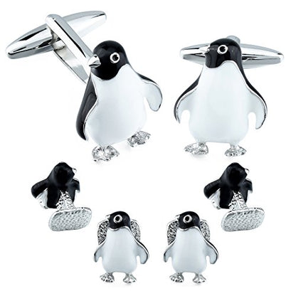 HAWSON Silver/Gold Cufflinks for Men with Tuxedo Shirt Studs,Men Accessories Jewelry with Gift Box,Gifts for Family,Best Friend on Wedding Business Birthday Anniversary - color: Silver ( Penguin Cufflinks with 4 pcs Studs)
