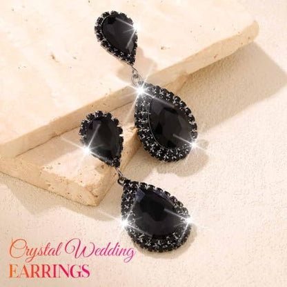 Catery Crystal Wedding Earrings Silver Rhinestone Ear Rings Teardrop Bridal Ear Jewelry for Brides and Women - color: Black Only