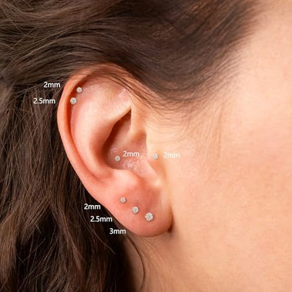 DAI JY 20G Threadless Flat Back Earrings hypoallergenic Titanium Small Stud Earrings Push-In CZ Nose Studs for Women Men Labret Cartilage Helix Conch Medusa Monroe Tragus Piercing Jewelry - color: Gold, size: 20g-2.5mm