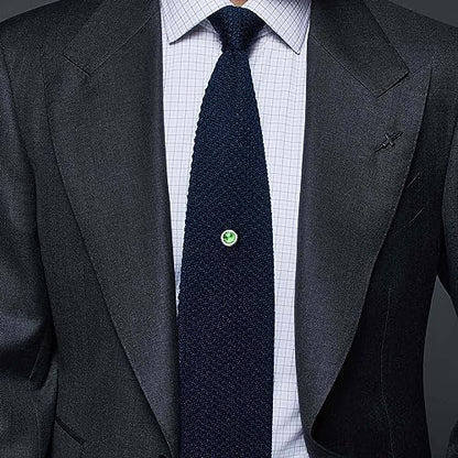 HAWSON Mens Tie Tack with Chain Round Crystal Wedding Business Accessories - color: Silver + Peridot