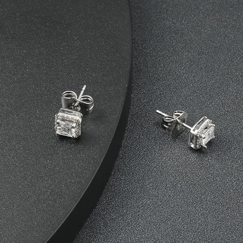 VOLUKA Cubic Zirconia Stud Earrings for Women - Hypoallergenic Earrings for Sensitive Ears - Simulated Diamond CZ - style: Square-W