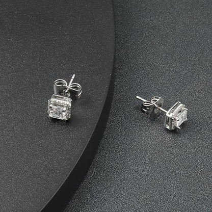 VOLUKA Cubic Zirconia Stud Earrings for Women - Hypoallergenic Earrings for Sensitive Ears - Simulated Diamond CZ - style: Square-W