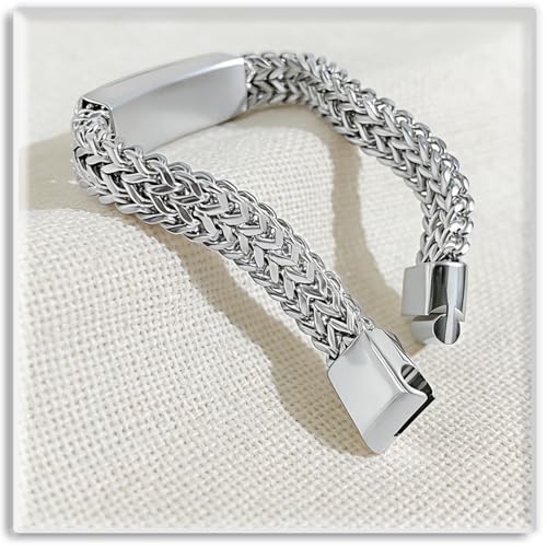 Xusamss Mens Cuban Link Bracelet Stainless Steel Double Layer Chain Jewelry Heavy Blank Bar Design Link Bracelet for Men - color: White
