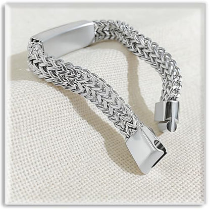 Xusamss Mens Cuban Link Bracelet Stainless Steel Double Layer Chain Jewelry Heavy Blank Bar Design Link Bracelet for Men - color: White