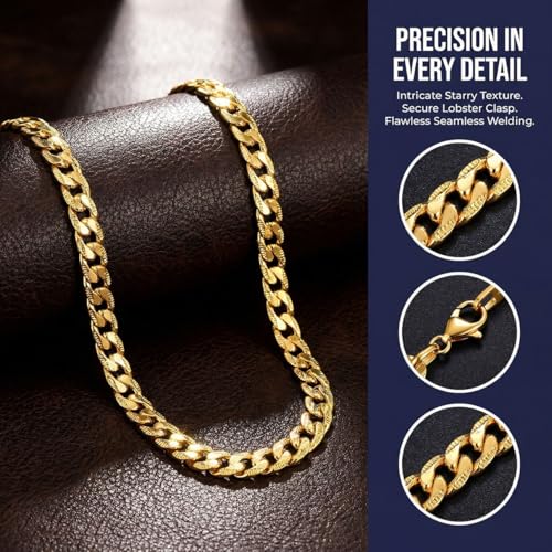 Necklace for Men Stainless Steel Statement Cuban Chain Necklace Gold/Silver/Black Plated 7mm Chain Hip Hop Jewelry 18/20/22/24/26/28/30 Inch - color: 7mm-Gold Cuban Chain, size: Length 28 Inch