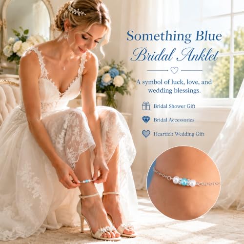 Ralukiia Something Blue Anklet for Bride, Walk Down the Aisle Anklet, Wedding Day Foot Jewelry, Something Blue Wedding Gifts for Bride, Bridal Ankle Bracelet, Bridal Shower Gift - color: Our Daughter Silver