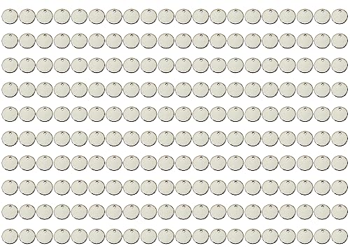 Shapenty Small Round Stainless Steel Flat Blank Stamping Tag Pendants Bulk Mini Discs for Bracelet Earring Necklace Chain Charms Jewelry Making Specialized Number Alphabet Stamping, 200PCS (10mm) - size: 10mm