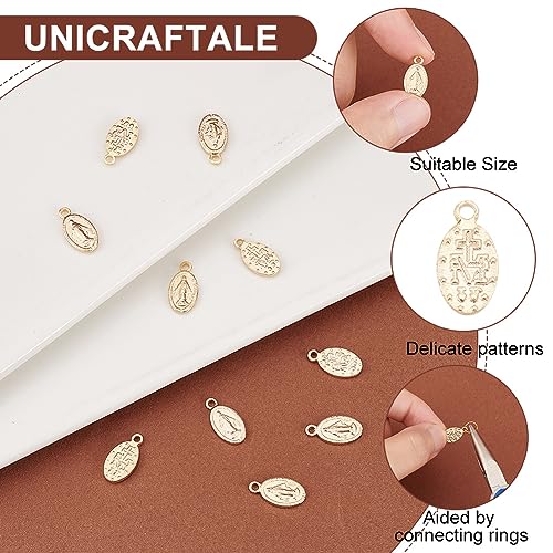 UNICRAFTALE 10pcs Golden Oval with Virgin Mary Charms 304 Stainless Steel Miraculous Metal Pendants 0.8mm Small Hole Charms for Jewelry Making DIY Crafting - color: Golden-L