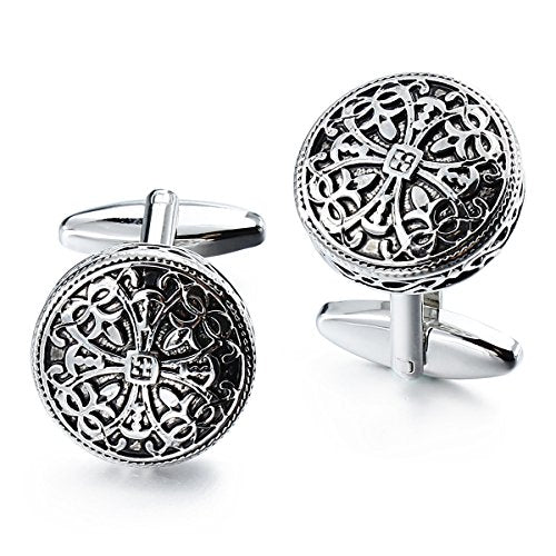 HAWSON Cufflinks and Studs for Men-Fashion Men Vintage Enamel Carbon Fiber Tuxedo Shirt Cufflinks and Studs Set for Regular Wedding Business Accessories - color: antique silver cufflinks