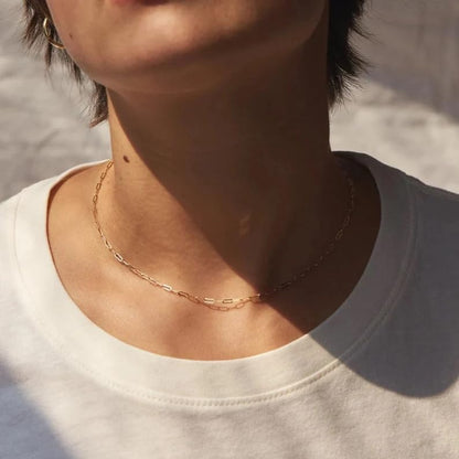 Dainty Choker Necklace for Women 18K Gold Plated Shining Dots Box Chain Sparkle Necklaces Cute Paperclip Link Herringbone Necklace Exquisite Jewelry Gifts for Mom Girlfriend - style: Small Paperclip GD