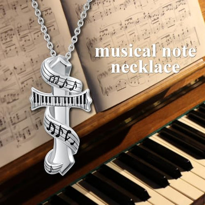 Cross Necklace for Men Women 925 Sterling Silver Cross Pendant Necklace Christian Religious Jewelry Gifts for Anniversary - color: 18-Music Cross