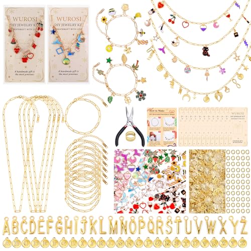 Wurosi Gold 443PCS Gold Charm Bracelet Necklace Making Kit for Women | Includ 8 Paperclip Chain Bracelets,4 Paperclip Chain Necklaces,Accessories for Jewelry Making,Crafts Beginner Supplies Gift - color: 443 Pcs Gold Bracelet Necklace