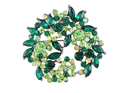 Alilang Violet Lavender Purple Crystal Rhinestone Floral Wreath Brooch Pin - color: green