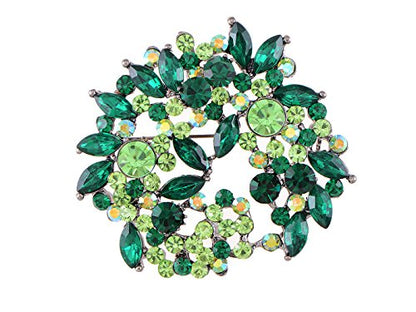 Alilang Violet Lavender Purple Crystal Rhinestone Floral Wreath Brooch Pin - color: green