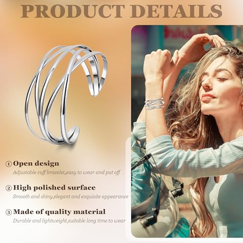 3Pcs Chunky Gold Cuff Bracelets Open Wide Bangle Bracelets Set for Women Minimalist Irregular Bracelet Statement Wrist Cuff Wrap Bracelet Jewelry - style: styleB silver