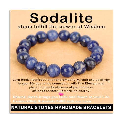 AD Beads Handmade Gemstone Stretch Elastic Bracelet Crystal Healing Reiki Nature's Beauty and Spiritual Essence Unisex (10mm, Blue Sodalite) - color: Blue Sodalite, size: 10mm
