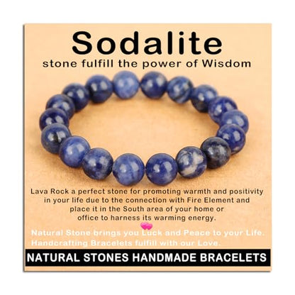 AD Beads Handmade Gemstone Stretch Elastic Bracelet Crystal Healing Reiki Nature's Beauty and Spiritual Essence Unisex (10mm, Blue Sodalite) - color: Blue Sodalite, size: 10mm