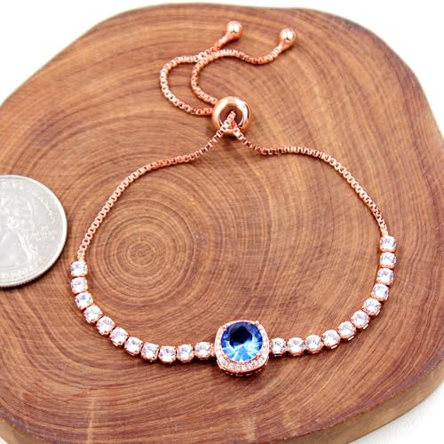 Sparkling CZ Tennis Bracelets for Women, Birthstone Slider Bolo Bracelets Trendy Birthday Valentine's Day Jewelry for Women Lady - color: Blue
