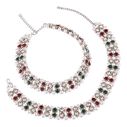 Efulgenz Indian Anklet Bracelet Bridal Crystal Faux Pearl Jhanjara Payal - color: Silver Multi
