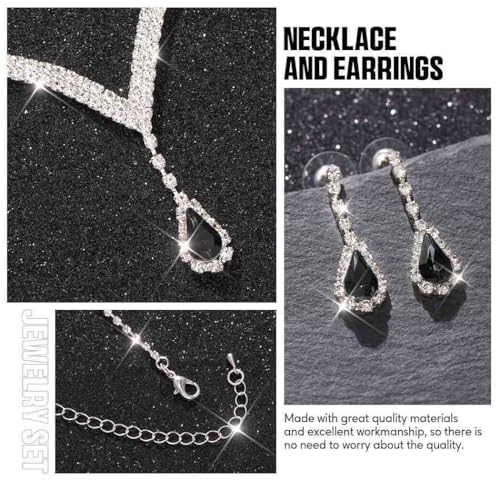 Bridal Wedding Jewelry Set Silver Rhinestone Necklace Earrings Sets Formal Costume Jewelry for Women and Brides - color: A-Black