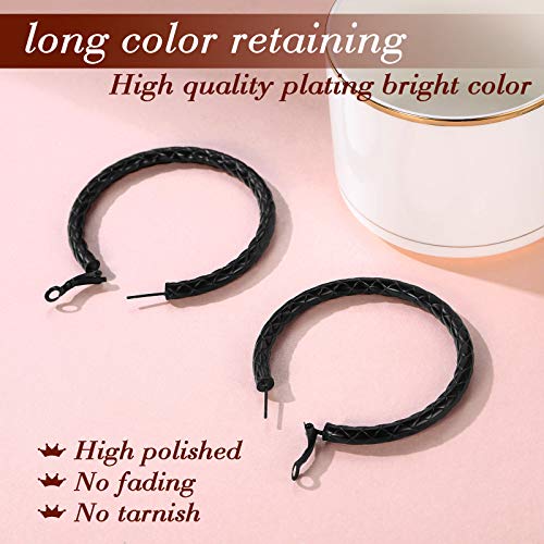 FindChic Chunky Hoop Earrings for Women, Silver/Black/14K Gold Plated Crossover Patterned Hollow Tube Rounded Loop Earrings, 30mm/40mm/60mm/80mm Hoops with Custom Name Options and Gift Box - color: a.Black, size: 60MM