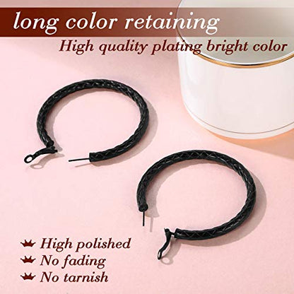 FindChic Chunky Hoop Earrings for Women, Silver/Black/14K Gold Plated Crossover Patterned Hollow Tube Rounded Loop Earrings, 30mm/40mm/60mm/80mm Hoops with Custom Name Options and Gift Box - color: a.Black, size: 60MM